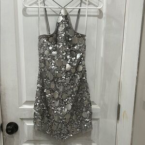 Silver Sequin Halter Dress